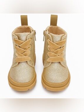 H&M Baby | Gold Glitter Toddler Combat Boots with Zipper and Velvet Laces